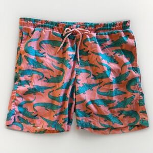 Club Room Mens Alligator Swim Trunks Large Pink Teal Elastic Waist Pockets‎
